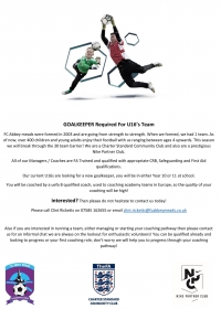 Under 16 Goalkeeper Required